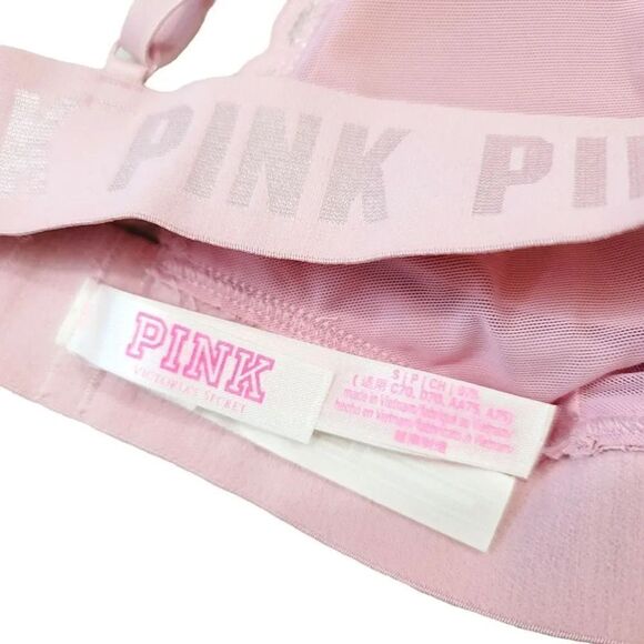 NEW Victoria's Secret Pink Lace T-Strap Logo Bralette in Pink Size Small - Picture 7 of 15